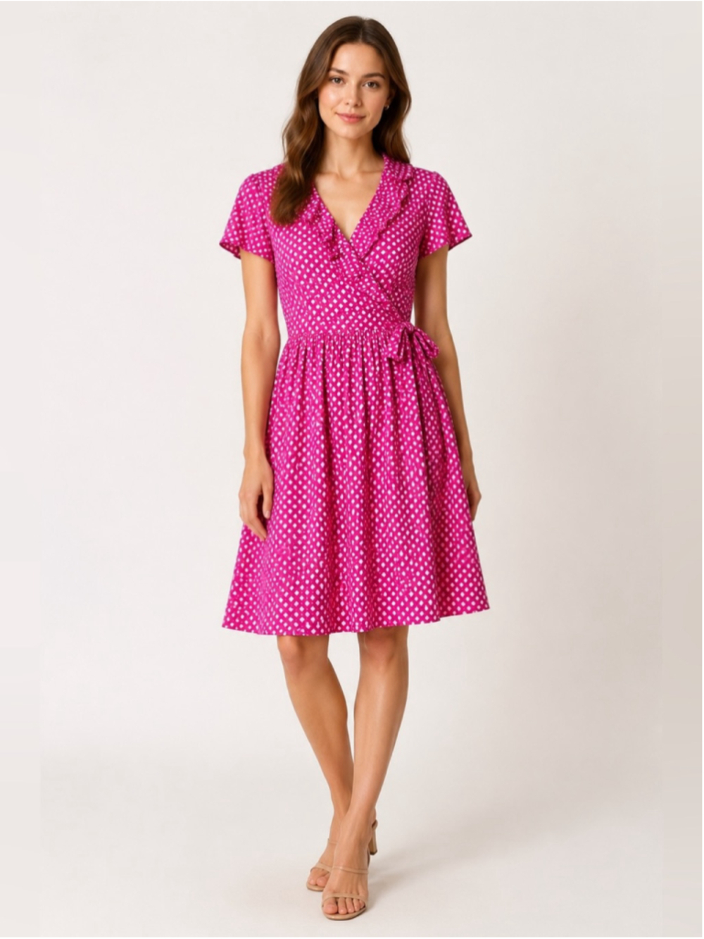 J. Crew Spring 2008 Fuchsia Silk Ruffle Wrap Dress Size 0